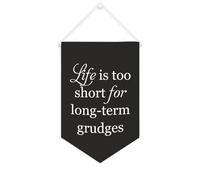 Yelolyio Striscione in tela con scritta "Life Is Too Short for Long-term Grudges", da appendere alla parete, decorazione per la casa, per soggiorno, camera da letto, ufficio, regali per le vacanze