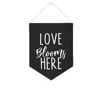 Yelolyio Striscione in tela con scritta "Love Blooms Here", 25,4 x 30,5 cm, motivazionale, da appendere alla parete, decorazione da parete per camera da letto, cameretta dei bambini