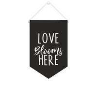 Yelolyio Striscione in tela con scritta "Love Blooms Here", da appendere alla parete, decorazione per la casa, per soggiorno, camera da letto, ufficio, regali per le vacanze, 25,4 x 38,1 cm