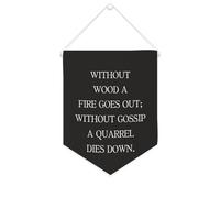 Yelolyio Striscione in tela con scritta "Without Wood A Fire Goes Out; Without Gossip A Quarrel Dies Down", 25,4 x 30,5 cm, motivazionale, da appendere alla parete, decorazione da parete per camera da