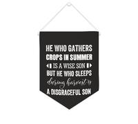 Yelolyio Striscione in tela motivazionale con scritta in lingua inglese "He Who Gathers Crops in Summer Is A Wise Son", 25,4 x 30,5 cm, da appendere alla parete, decorazione decorativa per camera da