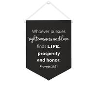 Yelolyio Striscione in tela motivazionale con scritta "Whoever Pursues Righteousness And Love Finds Life", 30,5 x 40,6 cm, da appendere alla parete, decorazione decorativa per camera da letto, asilo e