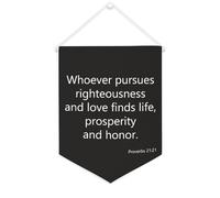 Yelolyio Striscione in tela motivazionale con scritta "Whoever Pursues Righteousness And Love Finds Life", 30,5 x 40,6 cm, da appendere alla parete, decorazione decorativa per camera da letto, asilo e