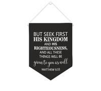 Yelolyio Striscione in tela motivazionale da appendere alla parete, con scritta "But Seek First His Kingdom And His Righteousness", 25,4 x 30,5 cm, decorazione da parete per camera da letto, cameretta