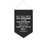 Yelolyio Striscione in tela motivazionale da appendere alla parete, con scritta "But Seek First His Kingdom And His Righteousness", 25,4 x 38,1 cm, decorazione da parete per camera da letto, cameretta