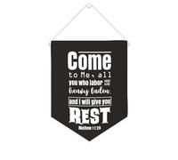 Yelolyio Striscione motivazionale in tela con scritta "Come to me, all you who labor and are heavy laden", 25,4 x 30,5 cm, da appendere alla parete, decorazione per camera da letto, cameretta dei