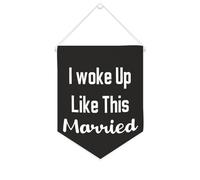 Yelolyio Striscione motivazionale in tela con scritta "I Woke Up Like This Married", 25,4 x 30,5 cm, da appendere alla parete, decorazione decorativa per camera da letto, cameretta dei bambini
