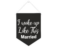 Yelolyio Striscione motivazionale in tela con scritta "I Woke Up Like This Married", 25,4 x 30,5 cm, da appendere alla parete, decorazione decorativa per camera da letto, cameretta dei bambini