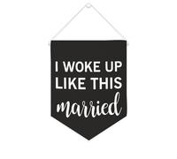 Yelolyio Striscione motivazionale in tela con scritta "I Woke Up Like This Married", 25,4 x 30,5 cm, da appendere alla parete, decorazione decorativa per camera da letto, cameretta dei bambini