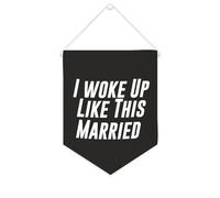 Yelolyio Striscione motivazionale in tela con scritta "I Woke Up Like This Married", 25,4 x 30,5 cm, da appendere alla parete, decorazione decorativa per camera da letto, cameretta dei bambini