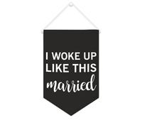 Yelolyio Striscione motivazionale in tela con scritta "I Woke Up Like This Married", 25,4 x 38,1 cm, da appendere alla parete, decorazione decorativa per camera da letto, cameretta dei bambini