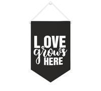 Yelolyio Striscione su tela con scritta "Love Grows Here", da appendere alla parete, decorazione per la casa, per soggiorno, camera da letto, ufficio, regali per le vacanze, 25,4 x 38,1 cm