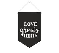 Yelolyio Striscione su tela con scritta "Love Grows Here", da appendere alla parete, decorazione per la casa, per soggiorno, camera da letto, ufficio, regali per le vacanze, 25,4 x 38,1 cm