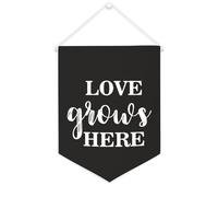 Yelolyio Striscione su tela con scritta "Love Grows Here", da appendere alla parete, per soggiorno, camera da letto, ufficio, vacanze, 30,5 x 40,6 cm