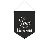 Yelolyio Striscione su tela con scritta "Love Lives Here", da appendere alla parete, decorazione per la casa, per soggiorno, camera da letto, ufficio, regali per le vacanze, 25,4 x 30,5 cm