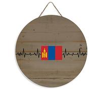 Yelolyio Targa in legno per porta d'ingresso con bandiera della Mongolia, 25,4 x 25,4 cm, da appendere alla parete, per esterni, portico anteriore, pronta da appendere, arte da parete