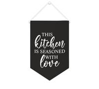 Yelolyio This Kitchen Is Seasoned with Love, striscione in tela, 25,4 x 38,1 cm, motivazionale, da appendere alla parete, decorazione da parete per camera da letto, cameretta dei bambini, decorazione