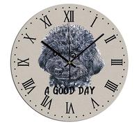 Yelolyio Un buon giorno barboncino orologio da parete decorativo in legno rustico 38,1 cm orologio da parete rotondo per amanti dei cani orologi da parete silenziosi a batteria orologi decorativi per