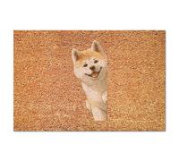 Yelolyio Zerbino di benvenuto con cane che sbircia intorno all'angolo, in fibra di cocco Akita, zerbino di benvenuto per porta d'ingresso, tappeto per casa, patio, 40,6 x 61 cm