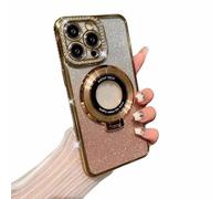 Yeluptu Glitter Diamond Magnetic Ring Holder Case for iPhone 12/13/14/15 PRO Max, Four Corners Air Cushion Anti Drop Cases with Invisible Ring Stand (15 promax,Gold)