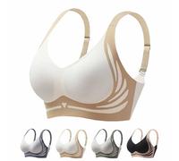 Yeluptu Super Gather Bra, Wireless Push-Up Bra, Push Up Back Smoothing Bra, Soft Comfortable Gather Bra (Beige,L)
