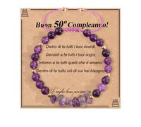 YELUWA 50 Anni Compleanno Bracciale Donna, Idea Regalo Donna Compleanno, Regalo per 50 Anni Donne Mamma Zia Figlia Amica Sorella Collega Insegnante Moglie Regolabile Bracciale Pietra Naturale Ametista