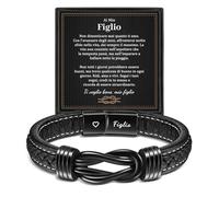YELUWA Bracciale Figlio in Pelle Intrecciata - Regalo Ispirazionale Da Mamma e Papà - Regali Compleanno Per Figlio Mio