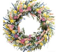 Yelvera Ghirlanda a molla in plastica con elementi decorativi floreali e bacche per uso interno ed esterno, porta da parete e tavolo (40 cm)