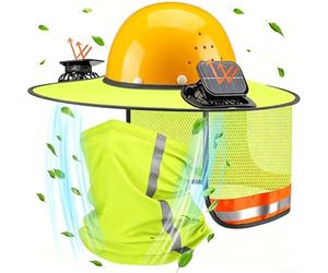 Yelvera Parasole per ventola solare Hardhat parasole a tesa intera con mantello in rete (giallo)