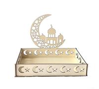 Yelvera Vassoio in legno per Eid Mubarak con luna, profilo della moschea e design tradizionale arabo calligrafico (1)