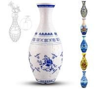 YELVYA 160 pezzi fai da te 3D curvo puzzle vaso, blu e bianco, moderno, in legno, ovale, vaso puzzle, decorazione per la casa