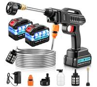 Yelyee Idropulitrice a Batteria 21V 100 Bar, Pulitrice ad Alta Pressione Portatile 270L/h con 2 Batterie da 3000mAh, Ugello 6 in 1, Tubo da 5m per Auto Terrazzo Finestra