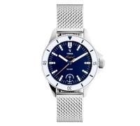 YEMA Navygraf Marine Nationale Blu Acciaio Maglia Pelle Quarzo Orologio Donna