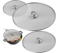 YEMAJIE 3 paraschizzi, multifunzione, in acciaio inox, paraspruzzi per cucina, padella e olio, coperchio (25 cm, 29 cm, 33 cm di diametro), per una varietà di padelle