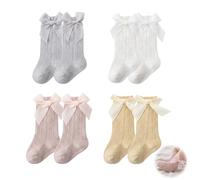 YEMVAR 4 paia di calze al ginocchio con fiocchi per bambini, morbide e delicate sulla pelle, in cotone per neonati e neonati,Adatto per la fascia d'età 0-1 anno(4 colori)