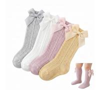 YEMVAR 4 paia di calze al ginocchio con fiocchi per bambini, morbide e delicate sulla pelle, in cotone per neonati e neonati,Adatto per la fascia d'età 1-3 anno(4 colori)