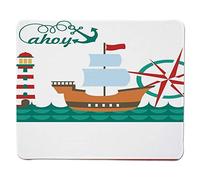 YENDOSTEEN Ahoy It's a Boy, Sail Boat on Sea Waves Faro e Bussola Anchor Icons Celebration, Teal Brown Red, Bordo Cucito Antiscivolo