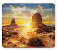 YENDOSTEEN Tappetino per mouse americano, US Monument Valley Le tre sorelle Canyon cespugli Sand Sunset Landscape, formato standard rettangolo antiscivolo Tappetino per mouse, marrone giallo