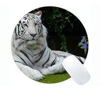 YENDOSTEEN Tappetino per Mouse Rotondo Antiscivolo, Simpatico Pad per Mouse Rotondo Bianco Tigre del Bengala con Bordo Cucito