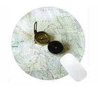 YENDOSTEEN Tappetino per Mouse Rotondo da Gioco in Gomma Antiscivolo della Bussola, Bussola Vintage Si Trova su un'antica Mappa Mappa Tappetino per Mouse Rotondo con Bordo Cucito