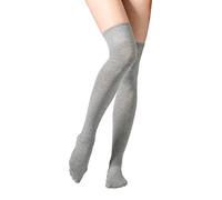 Yenita 2 paia di calze al ginocchio da donna, sopra il ginocchio, a righe, nero o grigio, tinta unita, Grigio, tinta unita., Taglia unica