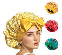 YENTEN 3 cappa in raso per dormire con fodera in seta - Bonnet raso per protezione dei capelli e lucentezza | Cappuccio regolabile in raso (giallo, rosso, fiori)