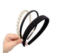 Yeomju Cerchietto per capelli da donna, nero con perle, set di tre eleganti fasce per capelli, confortevole e versatile, perfetto per tutti i giorni e le feste