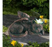 Yeomoo Statuetta decorativa da giardino a energia solare, per esterni con buttfly, resistente alle intemperie, per balcone, gatto che dorme, alimentato a energia solare, decorazione per tomba, regalo