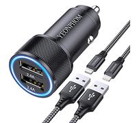 YEONPHOM Caricabatteria auto USB per iPhone 12 Pro Max/Mini/11 Pro Max/XS Max/XR/X/8/7 Plus/6S/6/5/5C/5S/SE,2.4A Doppio Porte USB Caricatore Adattatore Universale Caricabatterie da Auto con 2x1M Cavo