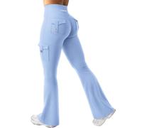 YEOREO CoreFlex Leggings Flare da donna con 4 tasche, Invisible Scrunch Butt Sport Leggings a vita alta, senza cuciture, push up, opachi, yoga, palestra, leggings, Azzurro, S