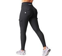 YEOREO CoreFlex Leggings sportivi da donna con tasche, Invisible Scrunch Butt Gym Leggings High Waist Boom Booty Seamless Push Up Opaco Yoga Sport Leggings, Nero , XS