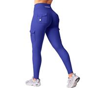 YEOREO CoreFlex Leggings sportivi da donna con tasche, Invisible Scrunch Butt Gym Leggings High Waist Boom Booty Seamless Push Up Opaco Yoga Sport Leggings, blu reale, S