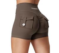 YEOREO CoreFlex Pantaloncini sportivi da donna Scrunch Training Shorts con tasche a V Cross Vita Butt Lifting High Waisted Gym Yoga Booty Shorts, caffè, S