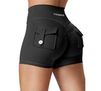 YEOREO CoreFlex Pantaloncini sportivi da donna Scrunch Training Shorts con tasche a V Cross Vita Butt Lifting High Waisted Gym Yoga Booty Shorts, Nero , L
